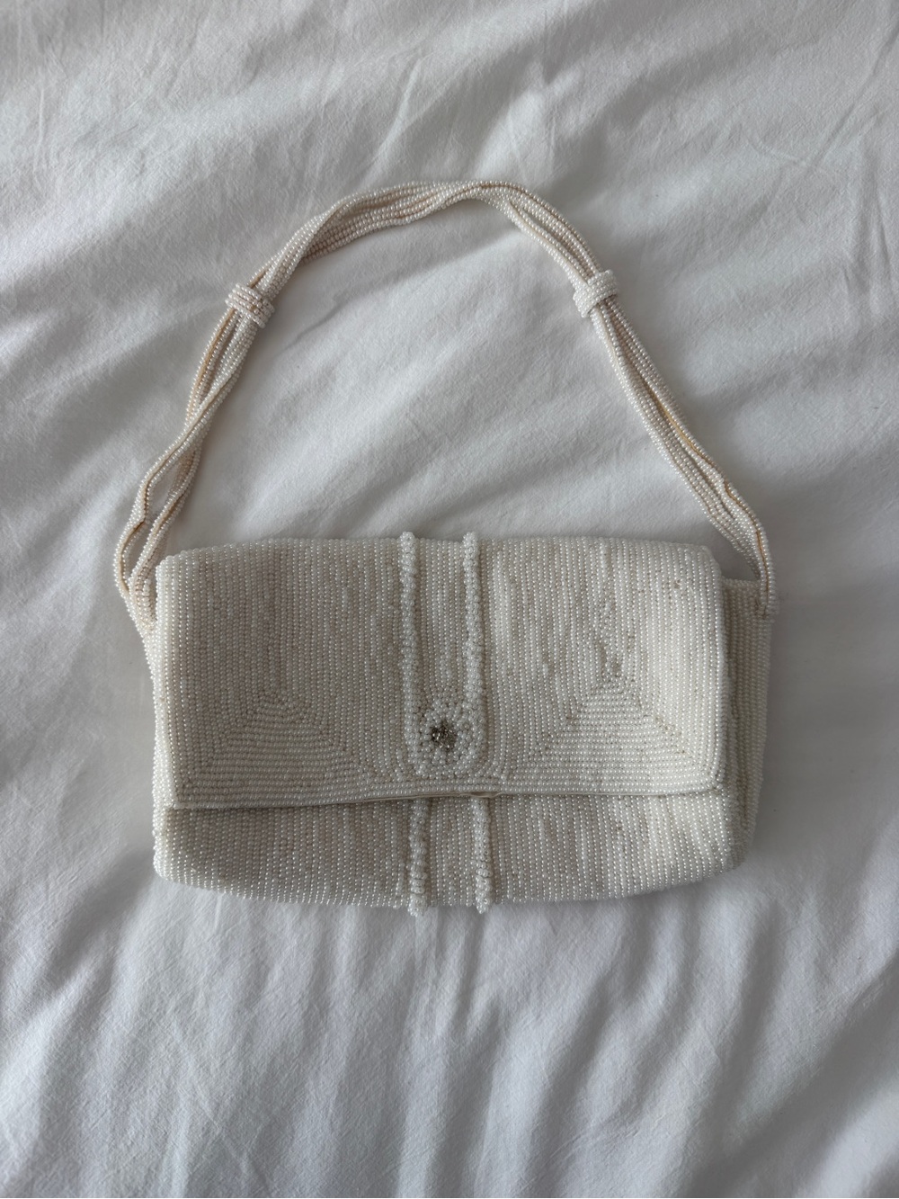 Beaded Pearl-Effect Shoulder Bag in Ivory